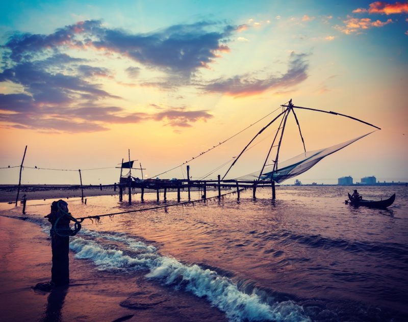 Fishing nets on the beach in Kochi, India