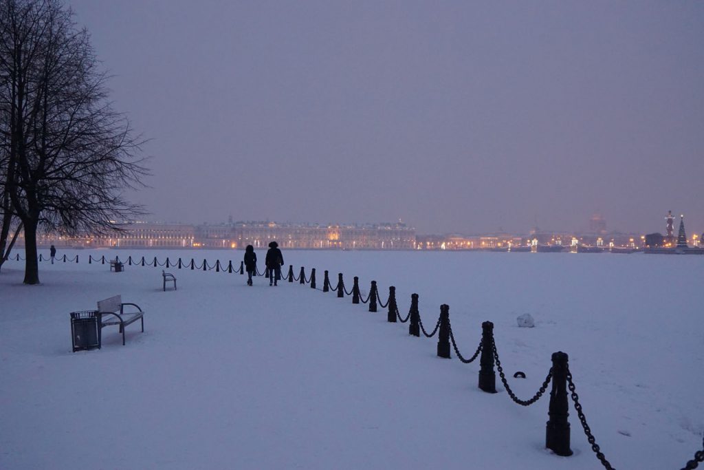 A snowy evening walk in St Petersburg.