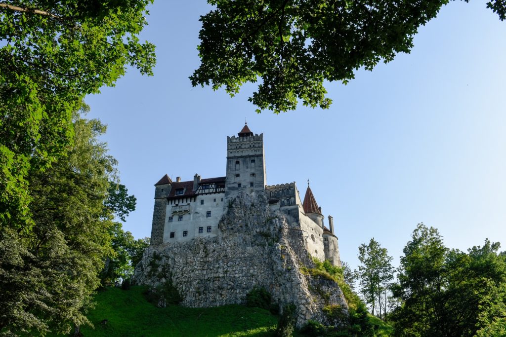 Bran Castle on a hilltop in Brasov, Romania